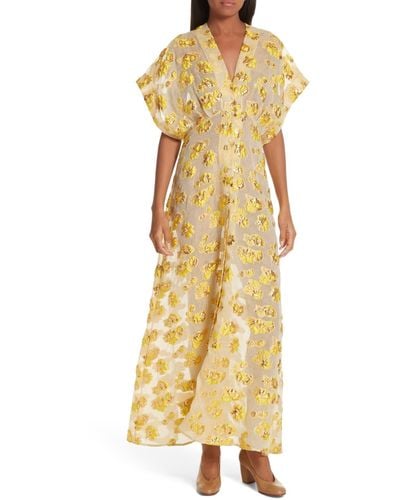 Rachel Comey Tendril Floral Fil Coupé Organza Maxi Dress - Yellow