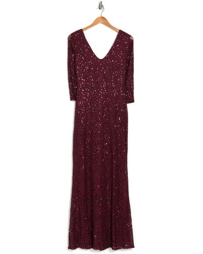 Marina Sequined Lace Gown In Wine At Nordstrom Rack - Purple