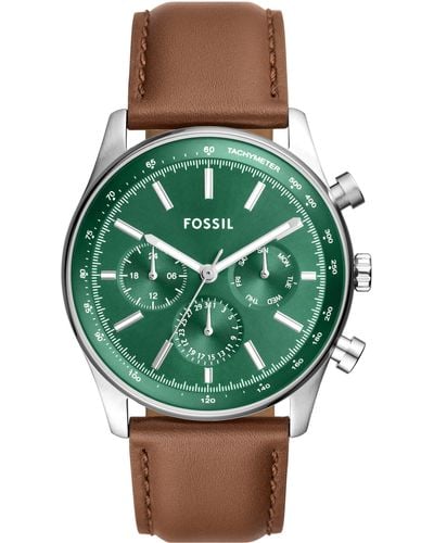 Fossil Sullivan Multi Function Leather Strap Watch - Green