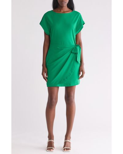 DKNY Side Tie Short Sleeve Stretch Cotton Minidress - Green