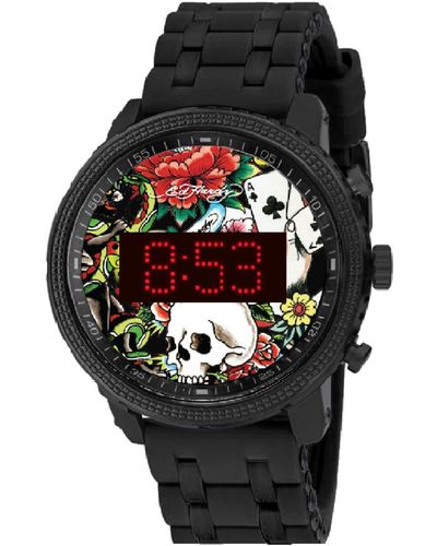Ed Hardy X Printed Digital Silicone Strap Watch - Black