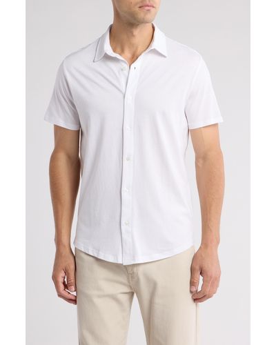 Slate & Stone Short Sleeve Cotton Knit Button-up Shirt - White