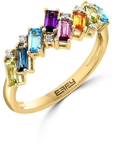 Effy 14k Yellow Gold Rainbow Stones & Diamond Ring - Metallic