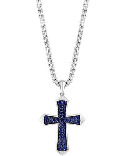 Effy Sterling Silver Pavé Sapphire Cross Pendant Necklace - White