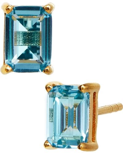 Savvy Cie Jewels Vermeil Sterling Silver Emerald Cut Cz Box Stud Earrings - Blue