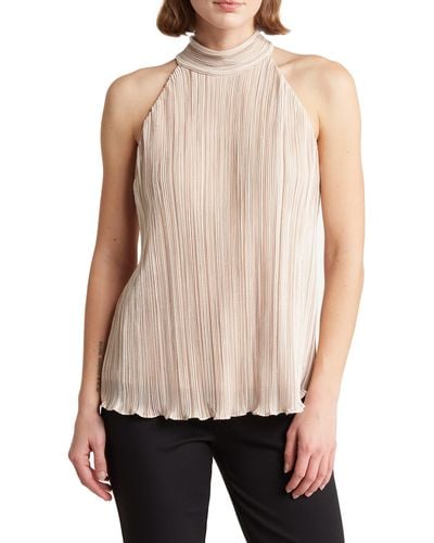 Halter Mock Neck Fitted Knit Tank Top in Cream