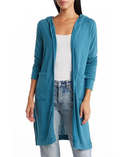 Go Couture Open Front Long Cardigan - Blue