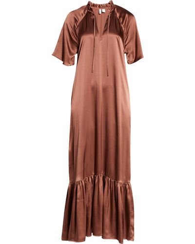 Nordstrom Romantic Tiered Washable Silk Nightgown - Brown