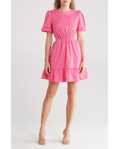Wayf Puff Sleeve Side Cutout Minidress - Pink