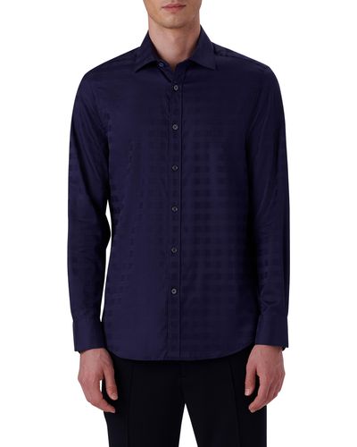 Bugatchi Julian Classic Fit Tonal Check Print Cotton Button-up Shirt - Blue