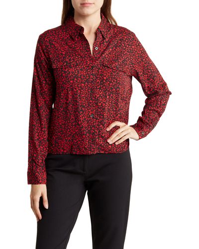 DKNY Print High-low Woven Button-up Shirt - Red