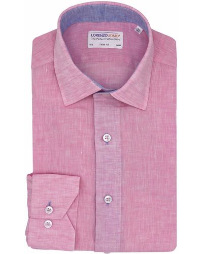 Lorenzo Uomo Trim Fit Solid Linen Dress Shirt In Pink At Nordstrom Rack