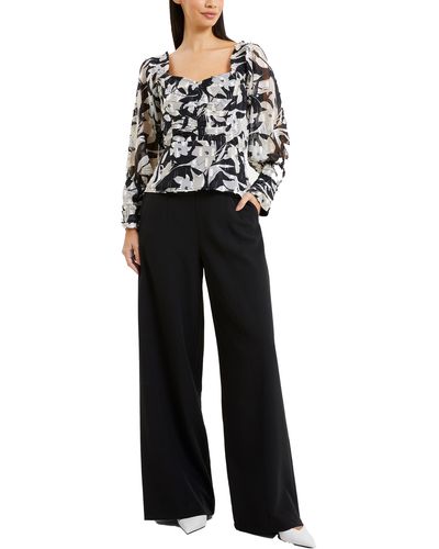 French Connection Ally Dinah Floral Long Sleeve Clipped Chiffon Blouse - Black