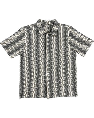 FLEECE FACTORY Zigzag Short Sleeve Button-up Shirt - Gray