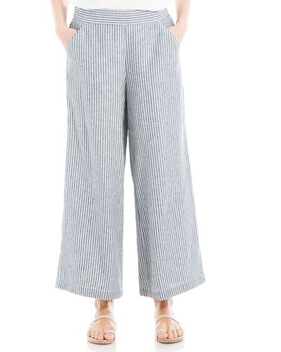 Max Studio Stripe Wide Leg Linen Blend Crop Pants - Gray