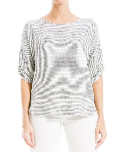 Max Studio Ruched Sleeve Top - Gray