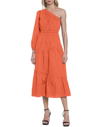 DONNA MORGAN FOR MAGGY Tiered One-shoulder Long Sleeve Maxi Dress - Orange