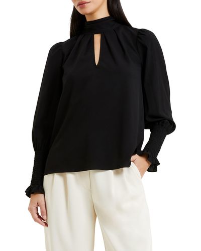 French Connection Keyhole Crepe Top - Black
