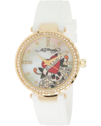 Ed Hardy Crystal Silicone Strap Watch - Natural