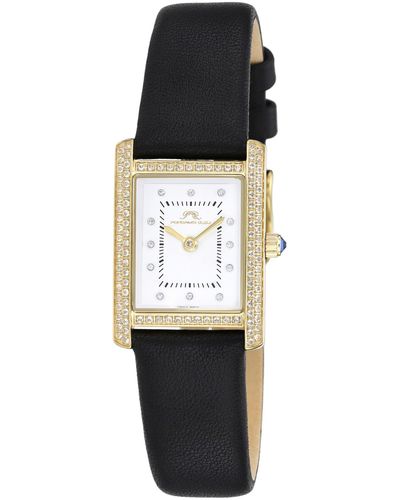 Porsamo Bleu Karolina Diamond & Topaz Leather Strap Watch - Black