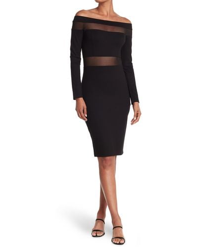 Love By Design Off-the-shoulder Mesh Panel Bodycon Dress - Black