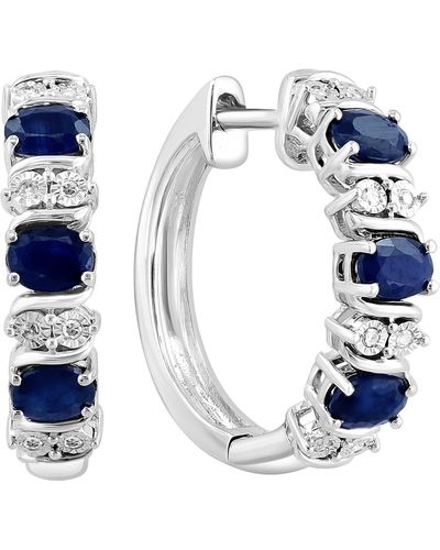 Effy Sterling Silver Sapphire & Diamond Hoop Earrings - Blue