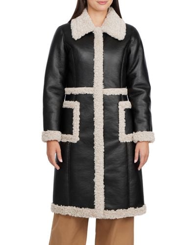 Badgley mischka faux leather hot sale trim wool blend coat