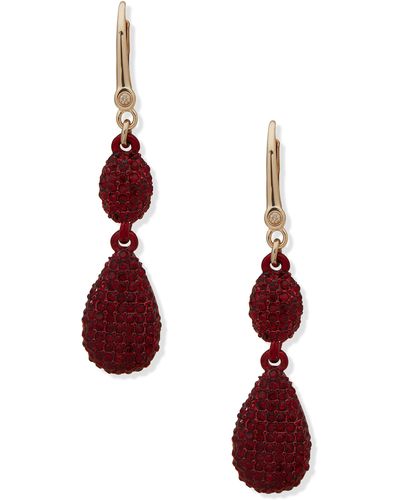 DKNY Ellwood Pavé Crystal Double Drop Earrings - Red