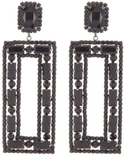 Tasha Crystal Rectangle Drop Earrings - Black