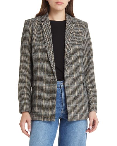 Rails Cody Houndstooth Check Double Breasted Blazer - Gray