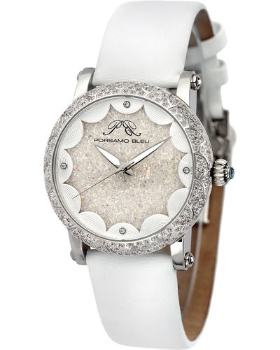 Porsamo Bleu Genevieve Leather Strap Watch - White
