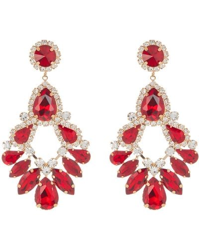 Tasha Crystal Drop Statement Earrings - Red