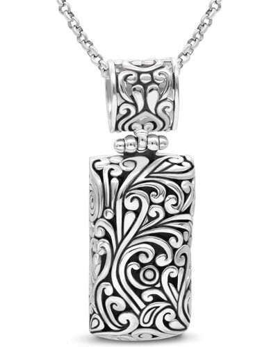 DEVATA Sterling Silver Bali Filigree Rectangle Pendant Necklace - White