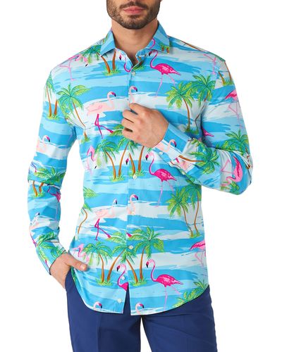 Opposuits Flaminguy Trim Fit Button-up Shirt - Blue