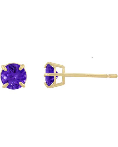 CANDELA JEWELRY 10k Gold Round Amethyst Stud Earrings - Purple