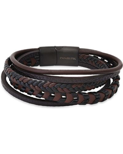HMY Jewelry Mens' Multi-strand Bead & Braided Leather Bracelet - Black