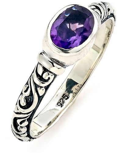 Samuel B. Sterling Silver Oval Amethyst Ring - Purple