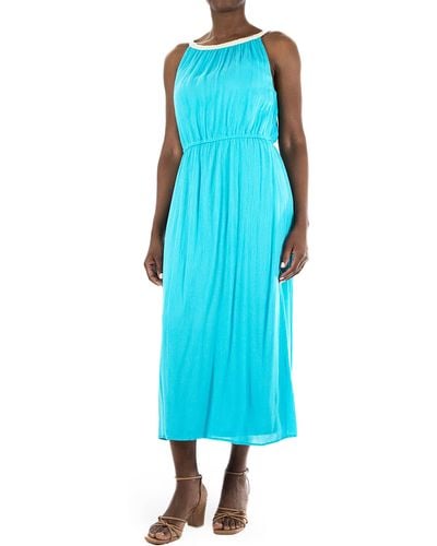 Nina Leonard Braided Neck Sleeveless Maxi Dress - Blue