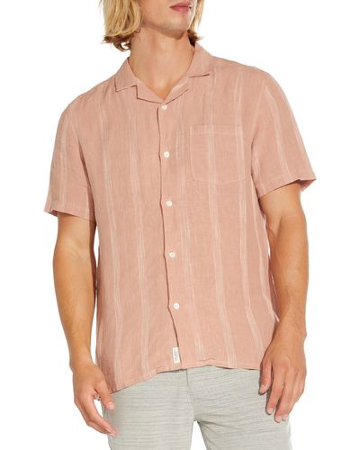 Civil Society Tonal Texture Short Sleeve Linen & Cotton Blend Button-up Shirt - Multicolor