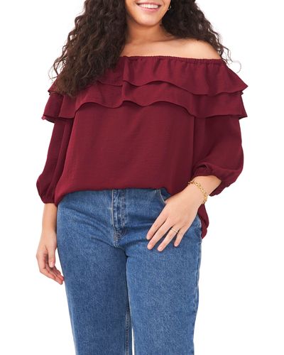 Vince Camuto Off The Shoulder Double Ruffle Top - Red