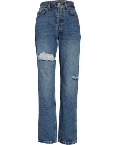 TOPSHOP Brixton Ripped High Waist Dad Jeans - Blue