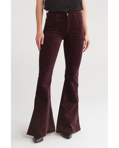 AG Jeans Iva Velvet High Waist Flare Pants - Red