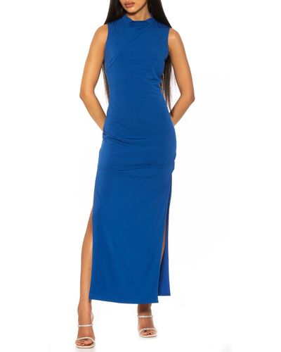 Alexia Admor Mock Neck Sleeveless Maxi Dress - Blue
