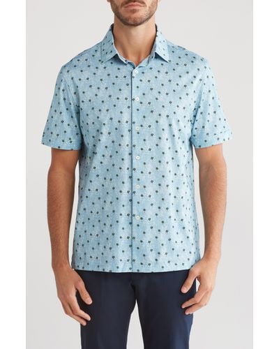 Bugatchi Print Ooohcotton® Short Sleeve Button-up Shirt - Blue