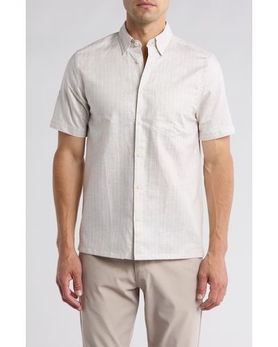Ted Baker Lytham Regular Fit Stripe Short Sleeve Cotton Button-up Shirt - White