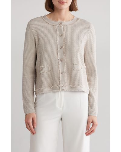 Adrianna Papell Fray Trim Cardigan - Natural