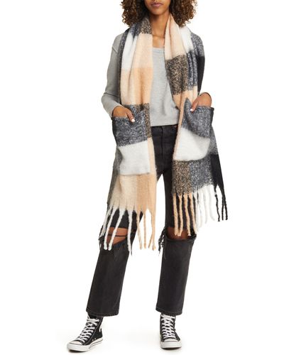 BP. Check Blanket Scarf With Pockets - Multicolor