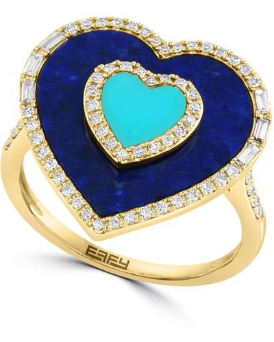 Effy 14k Gold Diamond & Lapis Lazuli Heart Ring - Blue