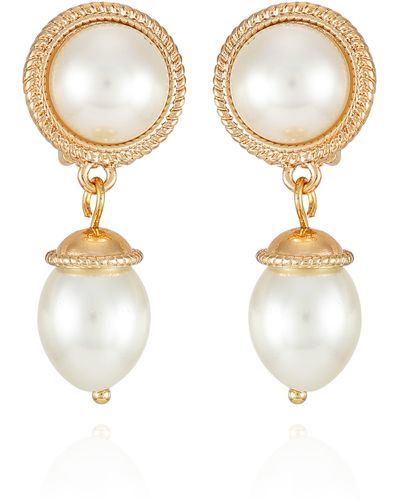 Tahari Imitation Pearl Drop Clip-on Earrings - Multicolor