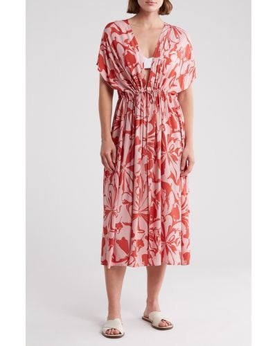 Nordstrom Floral Short Sleeve Cover-up Dress - Red